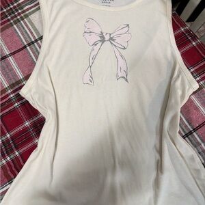 American Eagle Outfitters Cream Muscle Tee with Bow